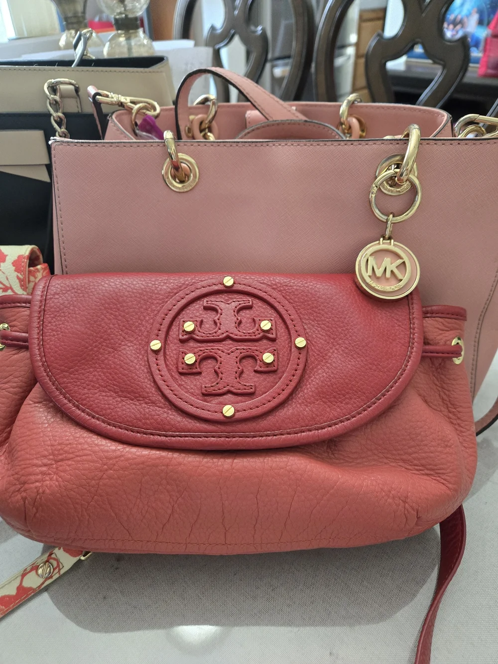 kate spade,2Tory BURCH Coral Red and Pink Leather Shoulder Bag Set,Michael KORS.